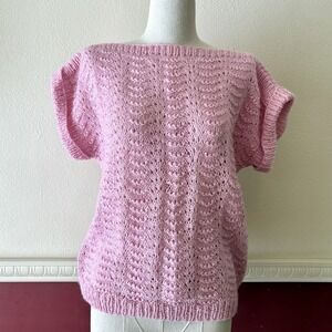 Vintage handmade pink‎ crochet boat neck sweater top